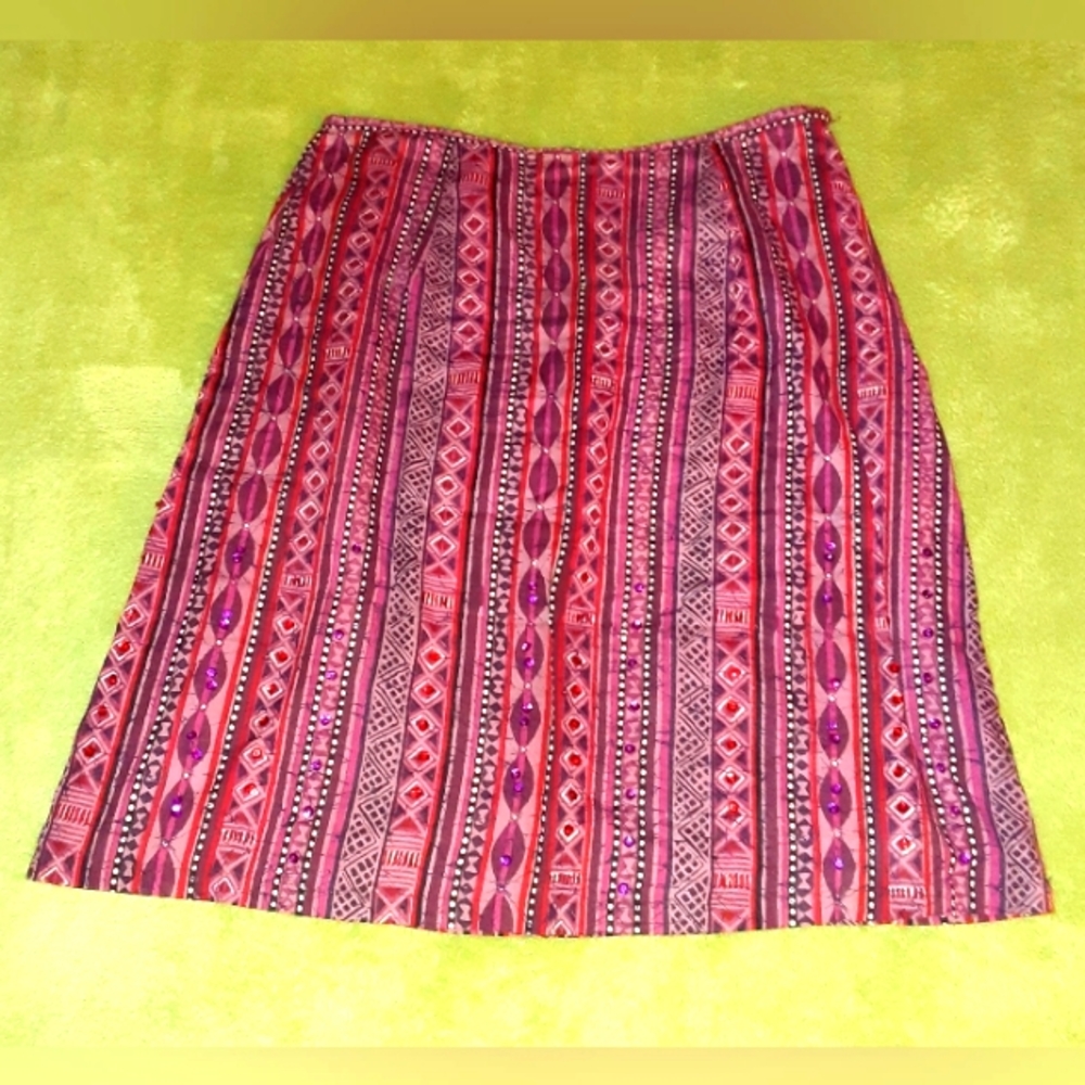 Vintage, Lightly Beaded/Sequined, 100% Cotton A-line Skirt.